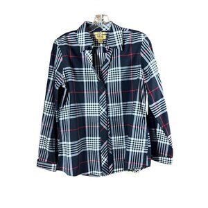Gold Label Investments Women's Black Plaid Buttoned Down Top